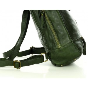 K29v Grand sac à dos cuir pour femme homme en vert. Sac à dos urbain unisex